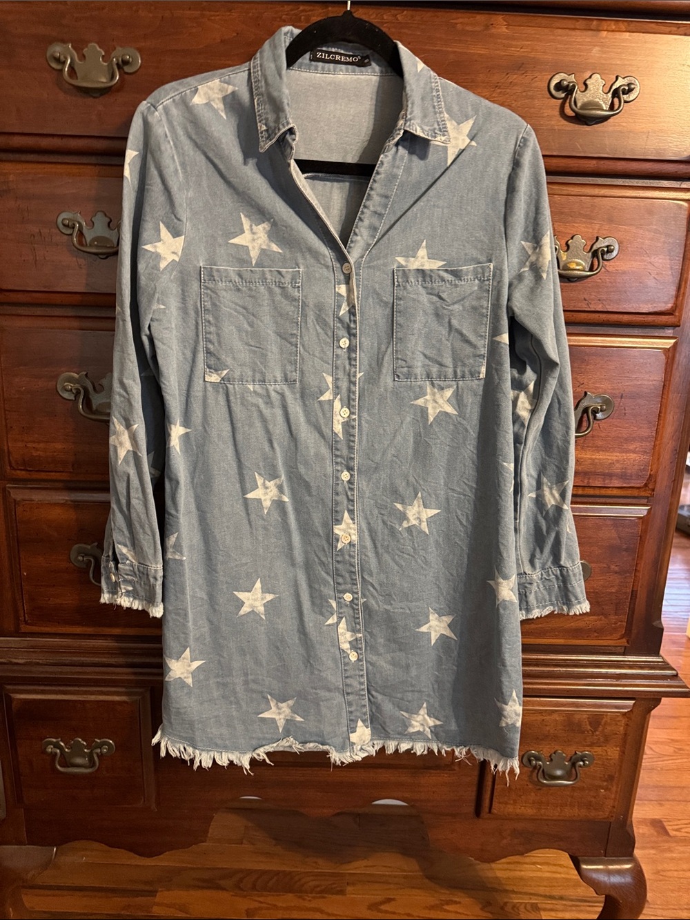 Zilcremo Blue Star-Print Denim Mini Dress